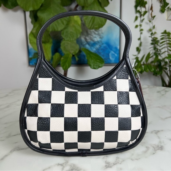 NWT COACH ERGO BAG IN CHECKERBOARD PATCHWORK UPCRAFTED LEATHER CK535 BLACK CHALK - Picture 1 of 12